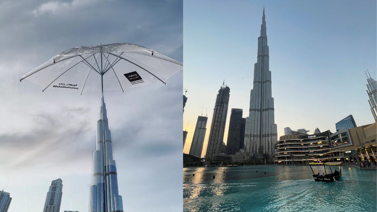 Burj Khalifa Sheltering From Rain With Umbrella