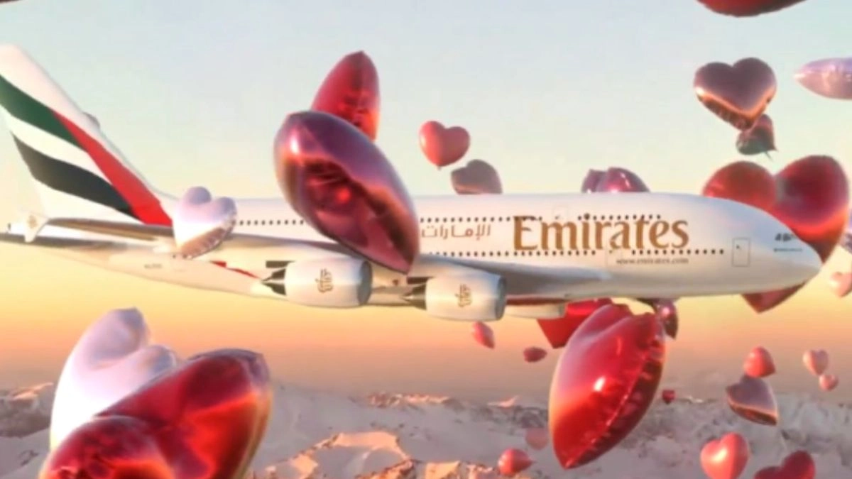 Dubai’s Emirates Airlines Flies Through Heart-Shaped Balloons For Valentine’s Day
