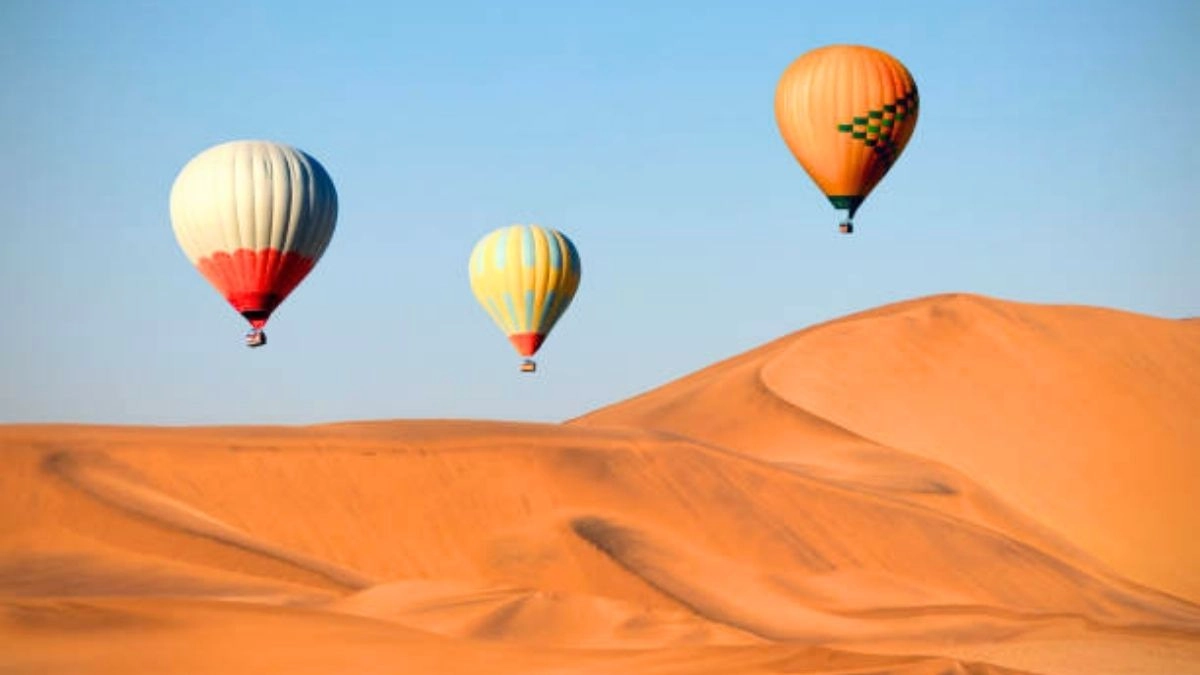 Amazing hot air balloon view with beautiful desert sunrise view