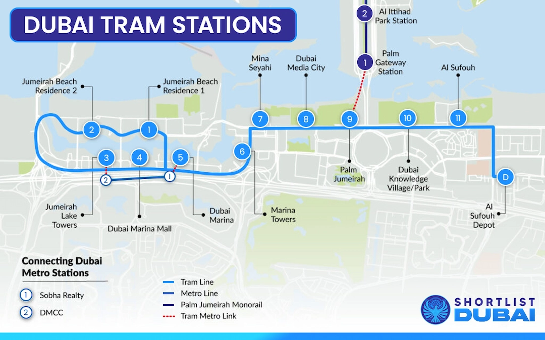 dubai metro tram stations map